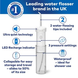 Waterpik Cordless Slide Water Flosser, Electric Dental Flosser, Rechardable Dental Plauqe Removal Tool, Clean Betweeen Teeth, Oral Irrigator, Ideal for Travel or Small Bathroomes, White, WF-16