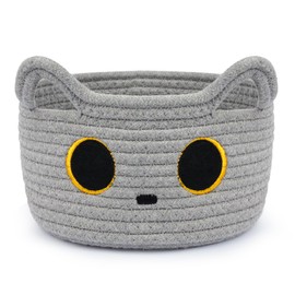 Storage Basket Made of Cotton Rope, Woven Cotton Storage Basket, Cat Woven Basket Storage for Toys, Cotton Baskets Shades for Baby Toddler Room
