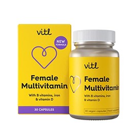 Vitl Female Multivitamin & Minerals Supplement - 30 Vegan Capsules - 21 Essential Active Vitamins & Minerals - with Vitamin D3, Vitamin B, Vitamin C, Vitamin E, Folic Acid & Iron - 1 Month Supply