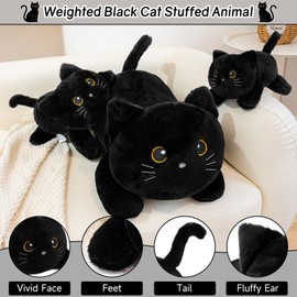 SQEQE Weighted Stuffed Animals Black Cat, Weighted Black Cat Plush, Plushies for Stress Relief, Soft Black Cat Pillow Toy for Kids Adults, Christmas & Valentines Gift 13.8 Inch, 1.7 Lbs