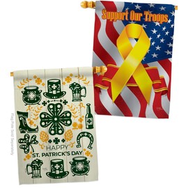 Irish For A Day House Flags Pack Springtime St Patrick Shamrock Leprechaun Lucky Coin Holiday March Clover Support Our Troops Small Decorative Gift Yard Banner Made In USA 28 X 40