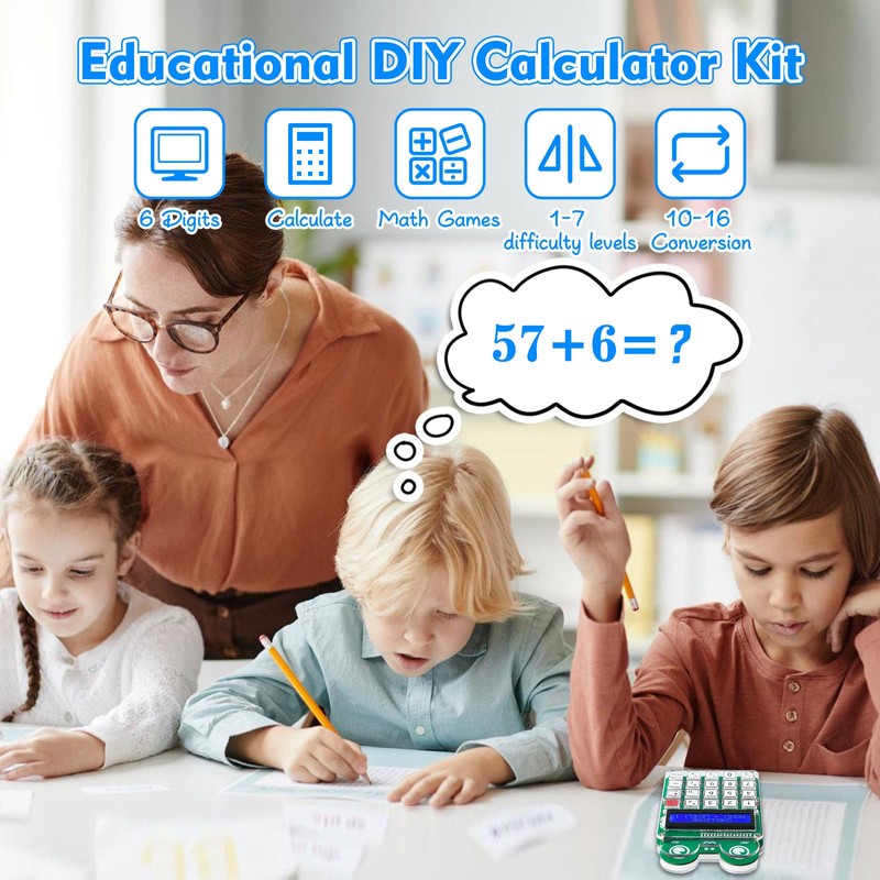 Calculator Soldering Kit, 6-Digit Math Practice Game with Addition, Subtraction,