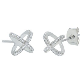 Cate & Chloe Paige "Exhilarating" 18k White Gold X Ring Pave CZ Stud Earrings, Unique Stud Earring Set for Women, Silver Cubic Zirconia Cross Earrings, Wedding Anniversary Jewelry