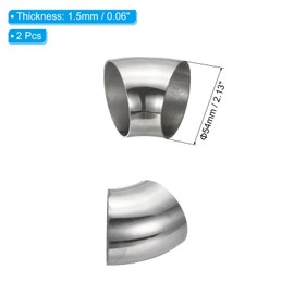 PATIKIL 2pcs 45 Degree Mandrel Bend Elbow, 54mm OD Steel Exhaust Elbow Exhaust Piping Connector 304 Stainless Steel for Exhaust Pipe Stair Handrail HVAC
