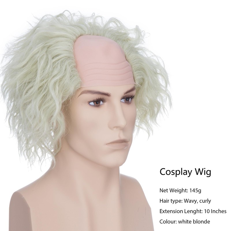 BUYOGET Cosplay Wigs Mens White Blonde Short Curly Wig Mad