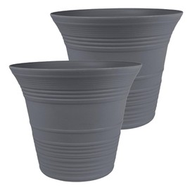 The HC Companies Sedona Round Self-Watering Pot - Lightweight Self Care Planter - Plastic Planter for Herbs & More - Durable Plant Pots for Indoor Plants & Outdoor Plants (16" Warm Gray, Pack of 2)