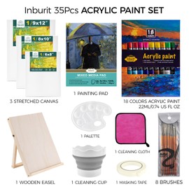 Inburit Acrylic Paint Set for Adults, Art Painting Supplies Kits fo Kids with 18 Acrylic Paints(22ml), 8 Brushes, 1Painting Pad, Easel, Palette Etc, Idea Gift for Artist, Student & Beginner