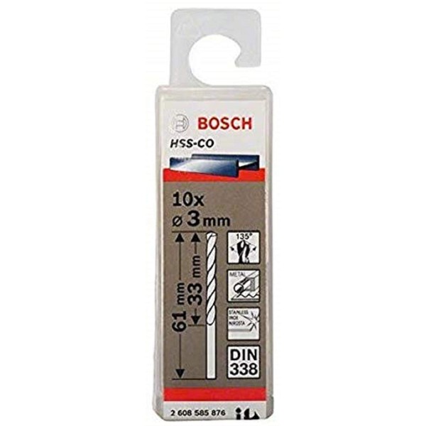 Bosch 2608585876 3.0mmx33mmx61mm Metal Drill Bit HSS-Co (10 Piece)