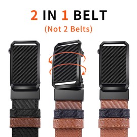 MACBORO Men's Two-in-One Black and Brown Leather Reversible Ratchet Buckle Belt