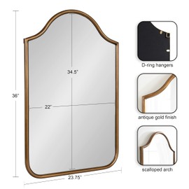 Kate and Laurel Fellows Scallop Arched Wall Mirror, 24 x 36, Antique Gold, Traditional Decorative Arch Mirror with Bold Curved Shape and Vintage Mirror Design