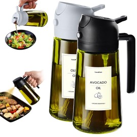 TrendPlain - Original 16oz/470ml Olive Oil Dispenser Bottle for Kitchen Gadgets and Air Fryer Accessories - Olive Oil Sprayer for Cooking w/Stickers - Black&Ash