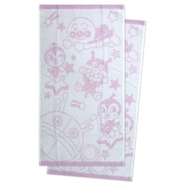 Nasto Anpanman Face Towel, Set of 2, 13.4 x 23.6 inches (34 x 60 cm), 100% Cotton, Fluffy, No Twist Yarn, Jacquard Towel, Kindergarten, Nursery, Boys & Girls, Viking Man, Dokin-chan Dandan (Pink), 2846002
