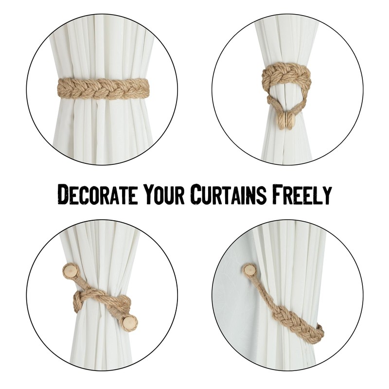 BEL AVENIR Jute Curtain Tiebacks Magnetic Woven Curtain Holdback Drapery
