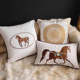 Croker Horse 12x20'' inches White Embroidered Horse Throw Pillow Cushion Covers - Modern Fashion Style Couch Sofa Pillow for Living Room Sofa Bedroom
