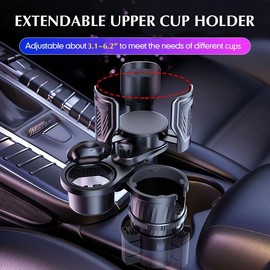 TERRALYX Car Cup Holder Expander,4 in 1 Cup Holder for Car,Adapter Adjustable Base Auto Cup Holder with Expandable Cup Holder Fits Large Water Bottles & Mugs in 3"-6.3" (10-46oz)