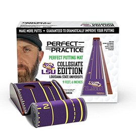 PERFECT PRACTICE Putting Mat Collegiate Edition - Louisiana State Univ. - Indoor Golf Putting Green with 2 Holes for Practicing at Home or in The Office - Gifts for Golfers - Golf Accessories