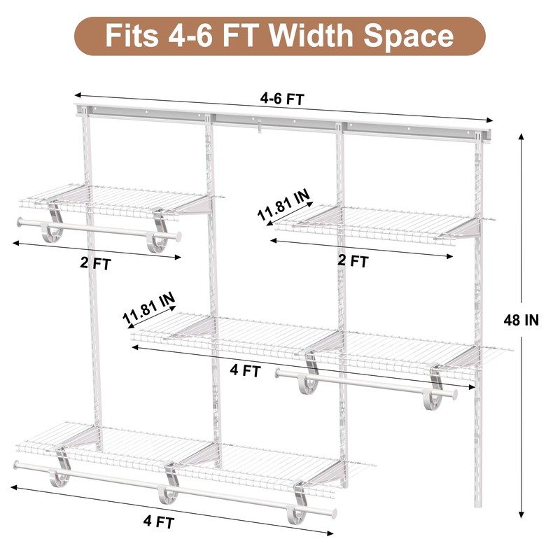PROWORX 4-6 Ft Closet Organizer System, Adjustable Metal Wire White