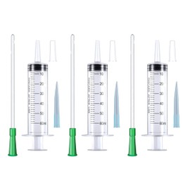 50ml syringe X 3PCS And 30CM catheter 2pcs, 4 plastic extension tips, (3 PCS+3 PCS+3 PCS)