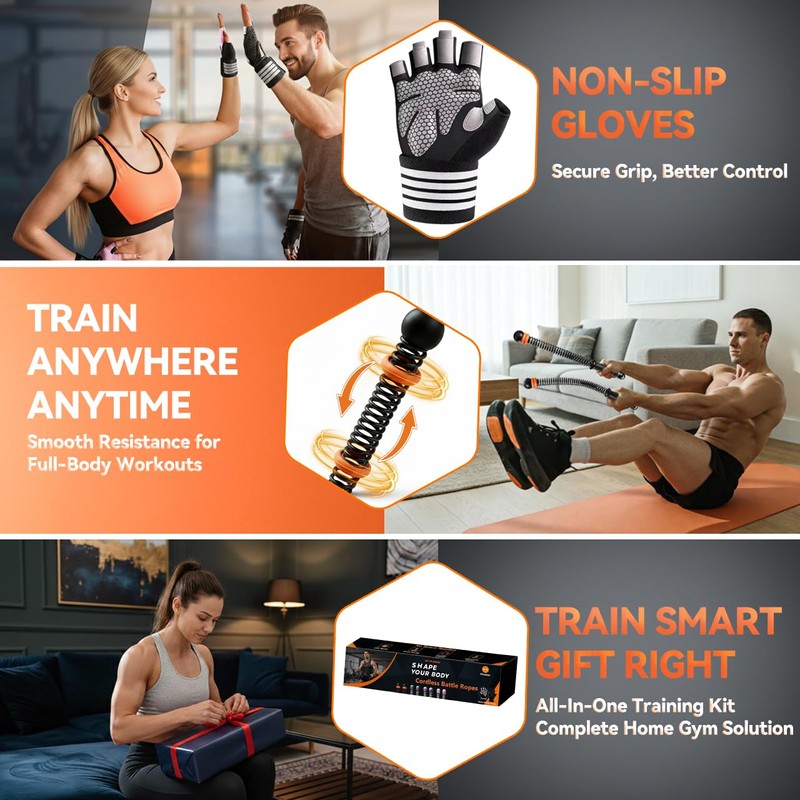 Cordless Battle Ropes Adjustable Trainer, Ropeless Weighted Portable Exercise Equipment