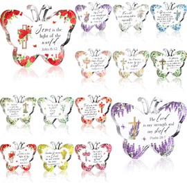 Feifeiya 12 Pcs Mini Acrylic Christian Gifts for Women Floral Religious Gifts Acrylic Inspirational Bible Verse Desk Decor Scripture Gifts God Faith Keepsake Paperweight for Church(Butterfly)