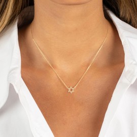 PRTGL Star Of David Necklace for Women- 14k Gold Zircon Jewish Star Necklace Dainty Gold Hexagram Necklace.