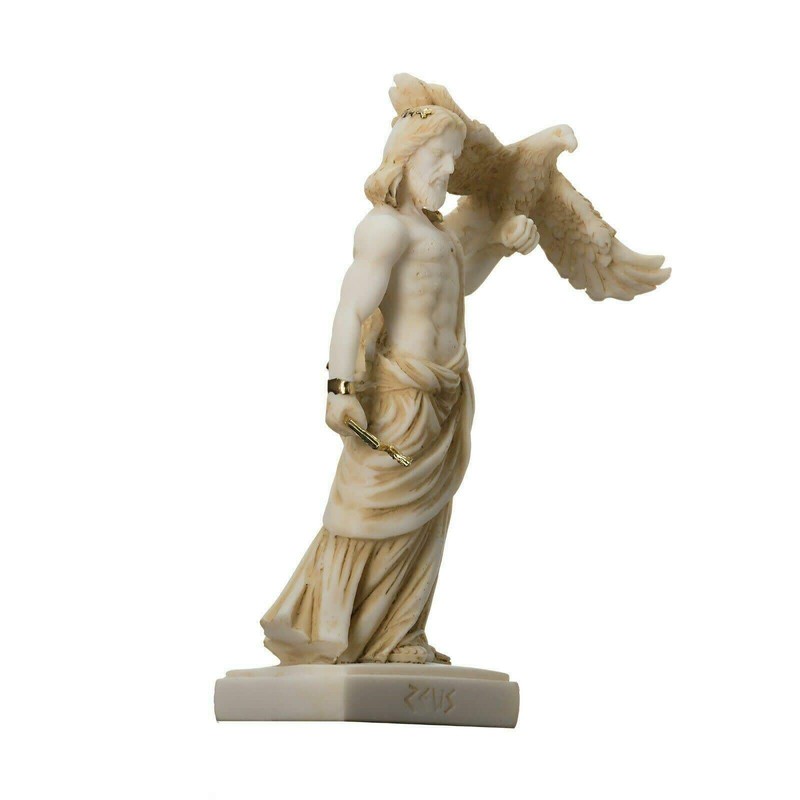 Zeus Greek God Jupiter Thunder Statue Figurine Gold Alabaster 6.3"