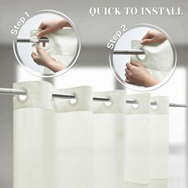 SORTTO No Hook Shower Curtain with Snap in Liner Set Waffle Shower Curtain for Bathroom Hotel Style Fabric Waterproof Inner Liner，71" W x 74" H, Ivory