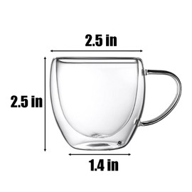 2 Pcs Double Walled Glass Espresso Coffee Handled Cups, 80ml, Vacuum Insulated, Handcrafted Artisan, Strong & Heat Resistant