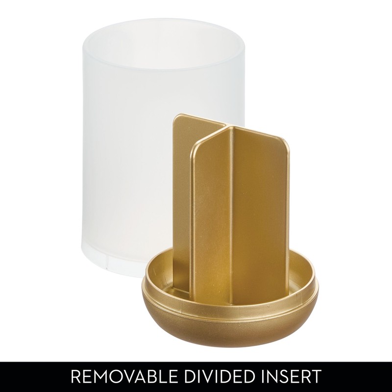iDesign 3 Divided Sections for Bathroom or Vanity-Frost/Gold Toothbrush Holder