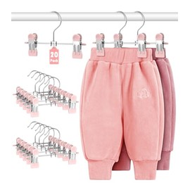DOIOWN - Paquete de 20 perchas para bebé, perchas para pantalones de bebé con pinzas, percha para niños para pantalones, faldas, ropa, perchas antideslizantes para ahorrar espacio para niños para la
