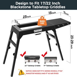Arribueno Foldable Griddle Stand for Blackstone 17 & 22 Inch - Heavy-Duty Outdoor Grill Table with Adjustable Legs, Side Shelf, Utensil Hooks - Portable BBQ Stand for Camping, Tailgating, Backyard
