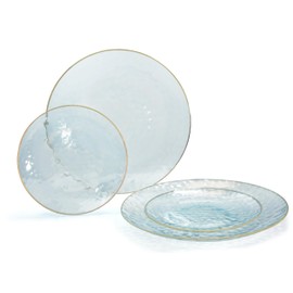 " OCCASIONS " 100 Plates Pack (50 Guests) Wedding Party Disposable Plastic Plate Set -50 x 10'' Dinner + 50 x 7'' Salad/dessert plates (Coastal Clear & Gold)