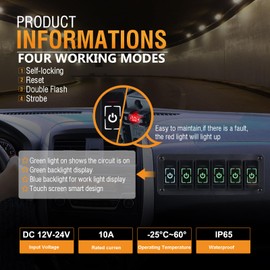 6 Gang Switch Panel,Smart Touch Button Waterproof Toggle Switch,Metal LED Light Control Panel for Marine Boat, Truck, RV, Car, Trailer, SUV,12V/24V DC Multi-Purpose Switch Panel with Bright LEDs