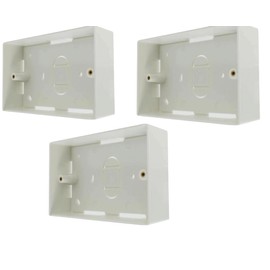 Surface Mounted Electrical Pattress Box, 2 Gang, White, (3 Pack)