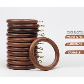 12 Pieces of 3 Inch Wooden Curtain Rod Rings, Drapery Rod Rings for 2 inch Rod Pole, Natural Rosewood (12, 2.2 INCH Inner Dia)