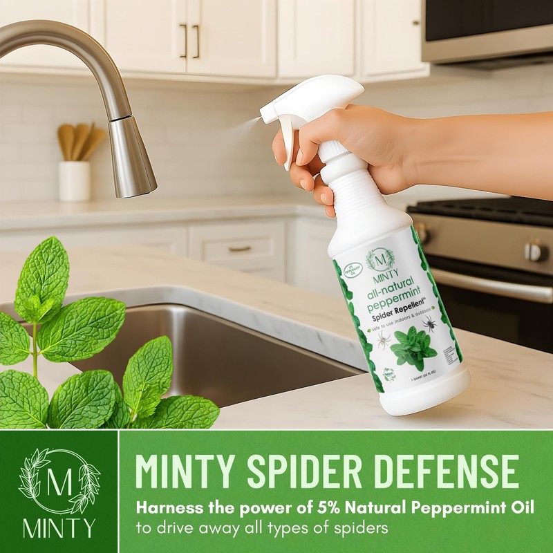 Minty Spider Repellent, Natural 5% Peppermint Oil Spray, Kills &