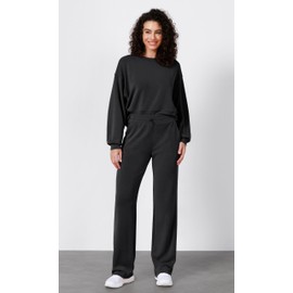 ODODOS Women's Modal Soft Wide Leg Pants with Pockets Adjustable Shockcord High Waist Casual Lounge Pants-31 Inseam, Black, Small