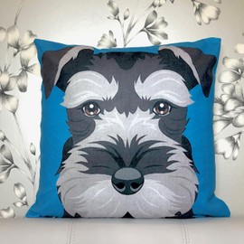 The Beach Stop Decorative Miniature Schnauzer Dog Scatter Cushion Cover | Home Decor Gift Idea | 45x45cm 18x18” | Blue