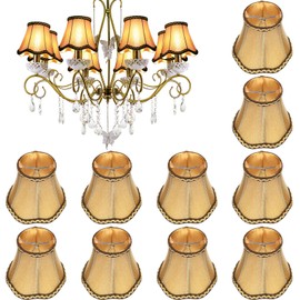 Riakrum 10 Pcs Shades for Chandeliers European Small Lamp Shade Chandelier Clip on Fabric Drum Lamp Mini Rustic Light Cover for Table Candle Wall Light Replacement, 3.1 x 5.5 x 4.7 Inch(Coffee)