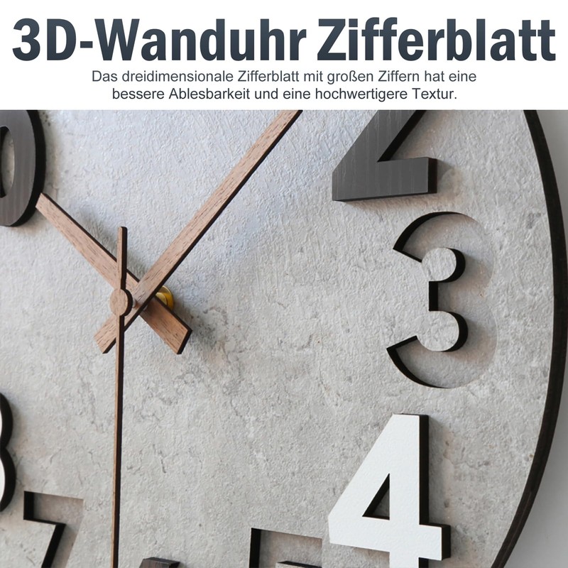Stellarize Wanduhr Groß Ohne Tickgeräusche Modern Holz 3D Küchenuhr für