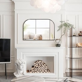 Minuover Modern Large Wall Mirror, Modern Minimalist Home Decor Arch Mantel Mirror, Brushed Black Metal Framed Arched Mirror for Bathroom, Living Room, Bedroom, Fireplace, 24" x 36", Black