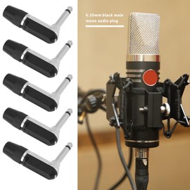 YINETTECH 5pcs 1/4 Inch 6.35mm Mono TS Jack Plug 90 Degree 2 Pin Nickel Plug for Microphones Headphones Audio Video AV PC (Black)