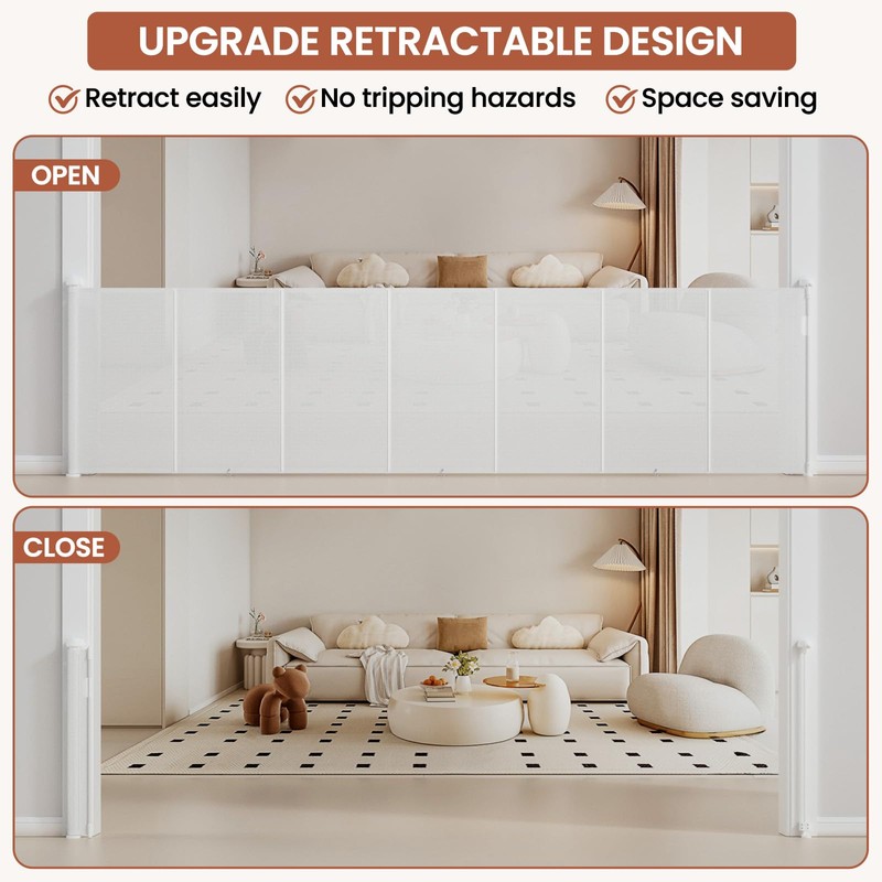 Retractable Baby Gates Extra Wide 200"W x 42"H Upgrade Reinforced