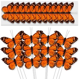 12Pcs Monarch Butterfly Decorations Orange Fake Feather Butterflies for Crafts 3D Butterfly Floral Picks Artificial Butterflies for Spring Bouquets Flowers Butterfly Garden Stakes Wall Decor