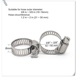 Adjustable Stainless Steel Worm Gear Hose Clamps Pipe Clamps 10 Pcs (10-16 mm)