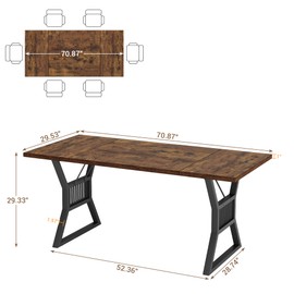 GarveeHome 70.8 Inch Dining Table 4-6 Person, Kitchen Table with Heavy Duty Metal Legs, Farmhouse Dining Room Table for Kitchen, Living Room