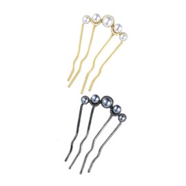 Pearl Hair Pins - Homiladi 2Pcs French Hair Pin for Buns | U-Shaped Metal Hair Clips with Crystal Accents | Bun Pins | Bridal & Wedding And Daily Wear Hair Accessories for Women​ (Black & Gold)