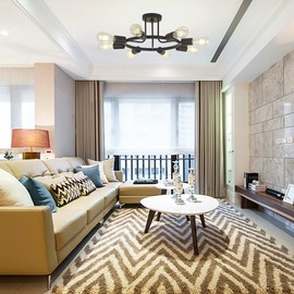 BONLICHT 8 Lights Semi Flush Mount Sputnik Ceiling Light Modern Metal Chandelier Lighting Black Industrial Vintage Sputnik Light Fixtures for Kitchen Island Dining Room Foyer Bedroom