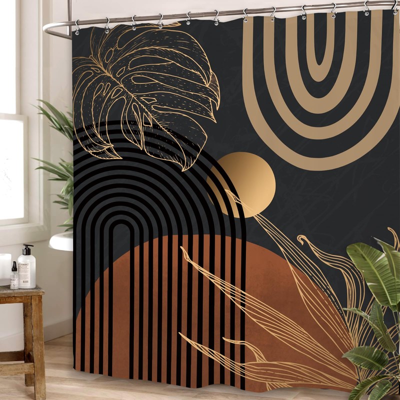 Yookeb Abstract Black Mid Century Bathroom Shower Curtain 60W by