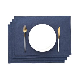AOKSUNOVA Navy Blue Placemats Indoors Set of 4 Cloth Farmhouse Dining Table Mats Fabric Placemats Linen